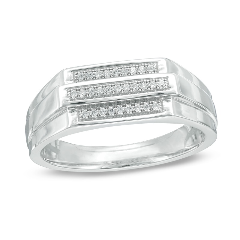 Main Image 1 of Previously Owned - 1/15 CT. T.W. Diamond Three Row Band in Sterling Silver