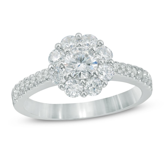 Previously Owned - 1-1/4 CT. T.w. Diamond Flower Frame Engagement Ring in 14K White Gold