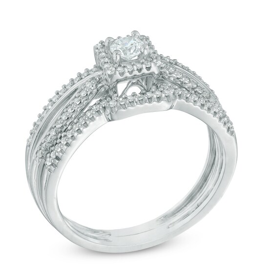 Previously Owned - 3/8 CT. T.w. Diamond Square Frame Bridal Set In 10K White Gold