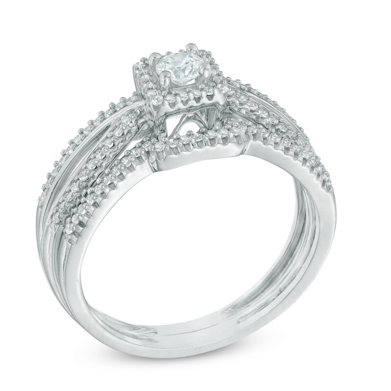 Main Image 2 of Previously Owned - 3/8 CT. T.W. Diamond Square Frame Bridal Set In 10K White Gold