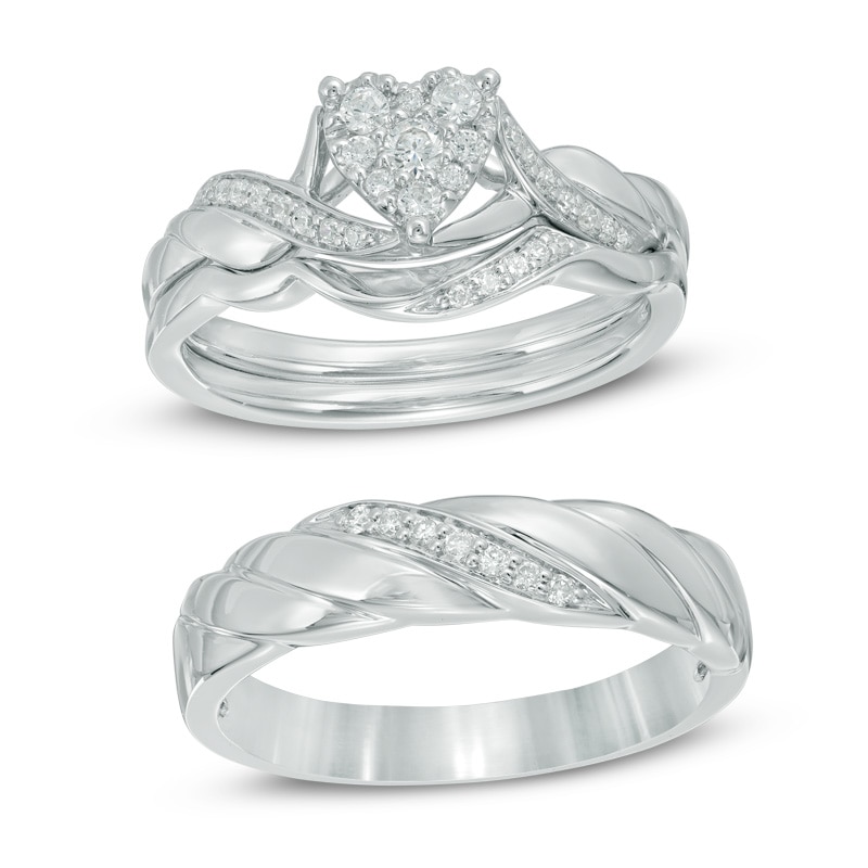 Main Image 1 of Previously Owned - 1/3 CT. T.W. Composite Diamond Channel-Set Vintage-Style Oval Frame Engagement Ring in 14K White Gold