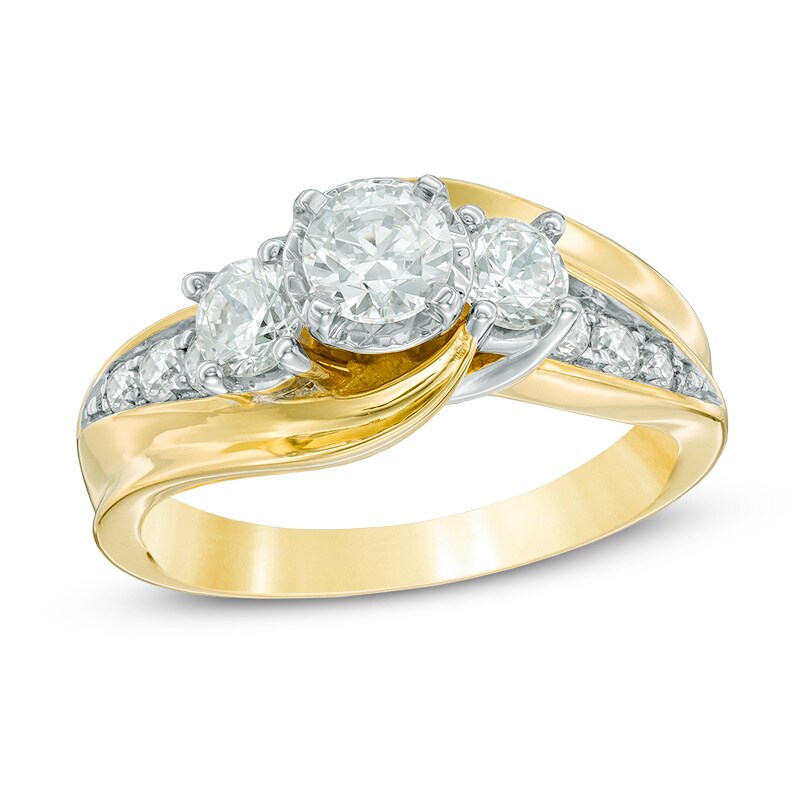 Main Image 1 of Previously Owned - 1 CT. T.W. Diamond Past Present Future® Bypass Engagement Ring in 14K Gold