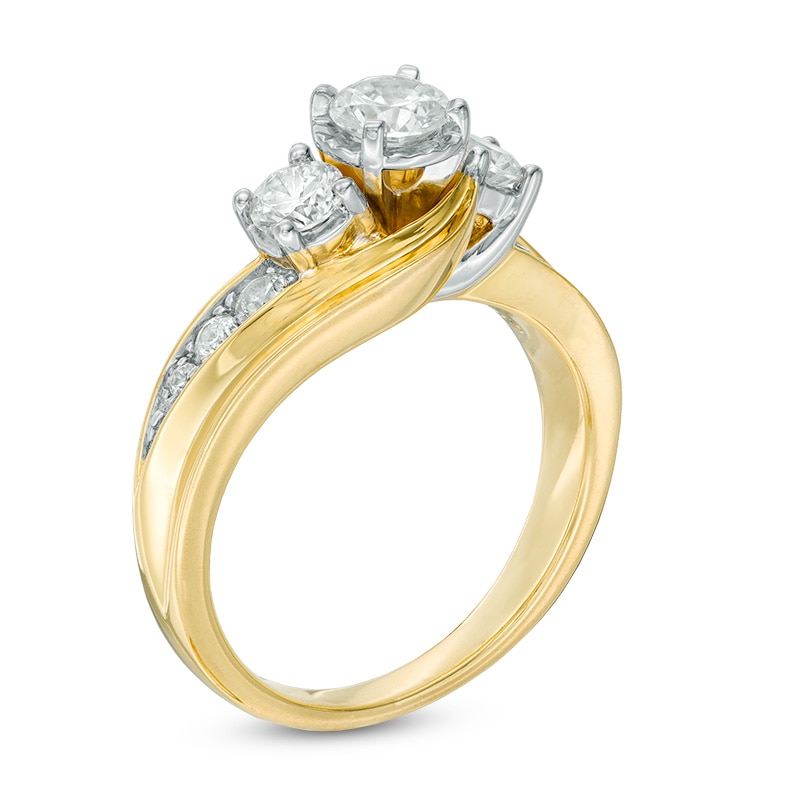 Main Image 2 of Previously Owned - 1 CT. T.W. Diamond Past Present Future® Bypass Engagement Ring in 14K Gold