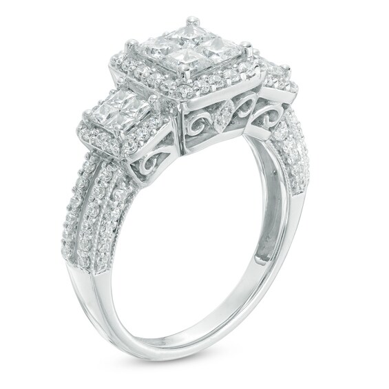 Previously Owned - 1-1/2 CT. T.w. Quad Diamond Frame Past Present FutureÂ® Engagement Ring in 14K White Gold