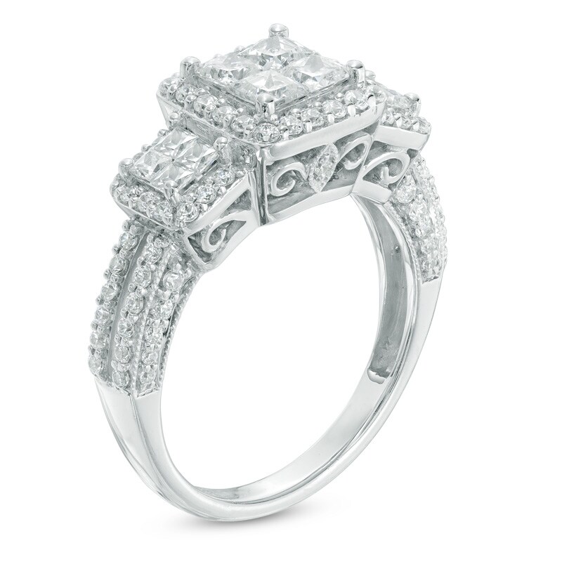 Main Image 2 of Previously Owned - 1-1/2 CT. T.W. Quad Diamond Frame Past Present Future® Engagement Ring in 14K White Gold