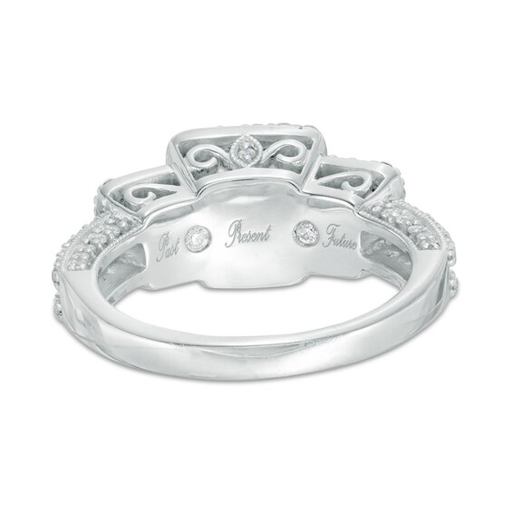 Previously Owned - 1-1/2 CT. T.w. Quad Diamond Frame Past Present FutureÂ® Engagement Ring in 14K White Gold