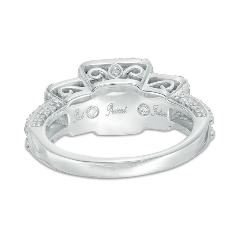 Main Image 3 of Previously Owned - 1-1/2 CT. T.W. Quad Diamond Frame Past Present Future® Engagement Ring in 14K White Gold