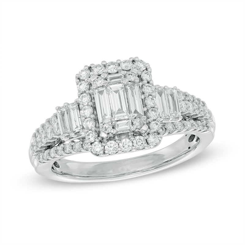 Main Image 1 of Previously Owned - 1 CT. T.W. Baguette Composite Diamond Engagement Ring in 14K White Gold