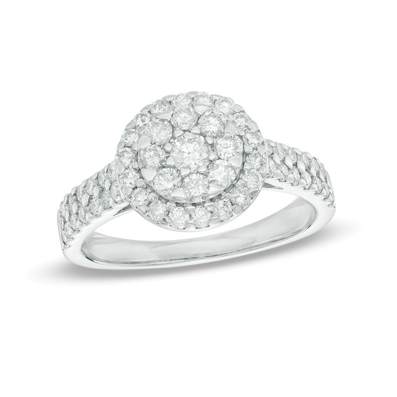 Main Image 1 of Previously Owned - 1 CT. T.W. Composite Diamond Frame Double Row Engagement Ring in 14K White Gold