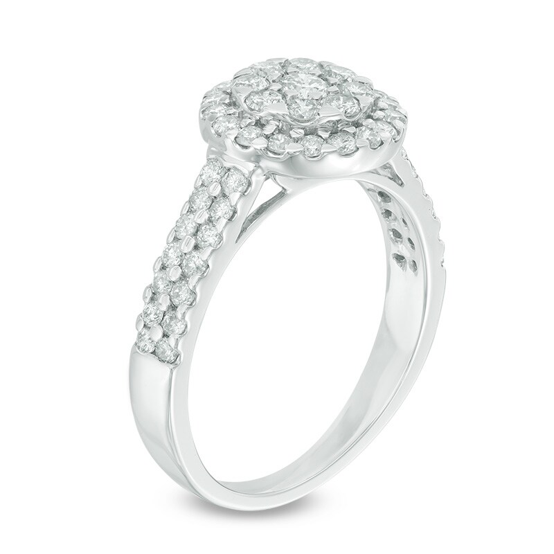 Main Image 2 of Previously Owned - 1 CT. T.W. Composite Diamond Frame Double Row Engagement Ring in 14K White Gold