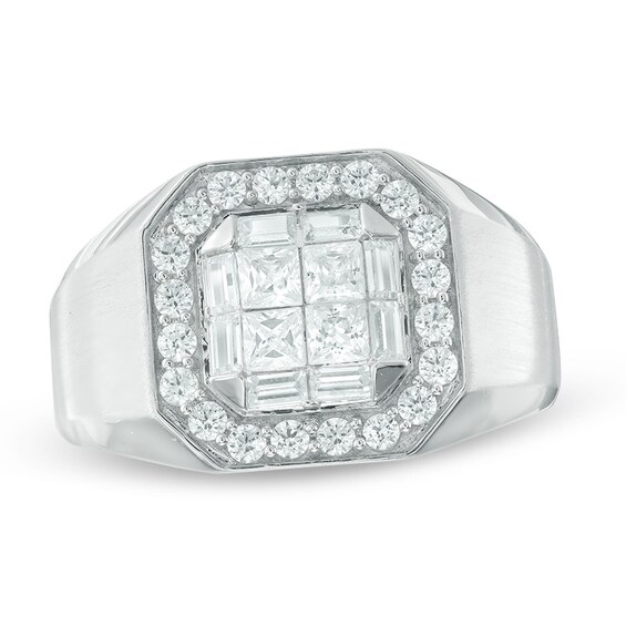 Previously Owned - 1-1/2 CT. T.w. Square-Cut Quad Diamond Double Cushion Frame Ring in 14K White Gold