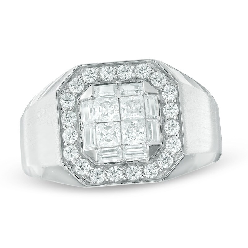Main Image 1 of Previously Owned - 1-1/2 CT. T.W. Square-Cut Quad Diamond Double Cushion Frame Ring in 14K White Gold