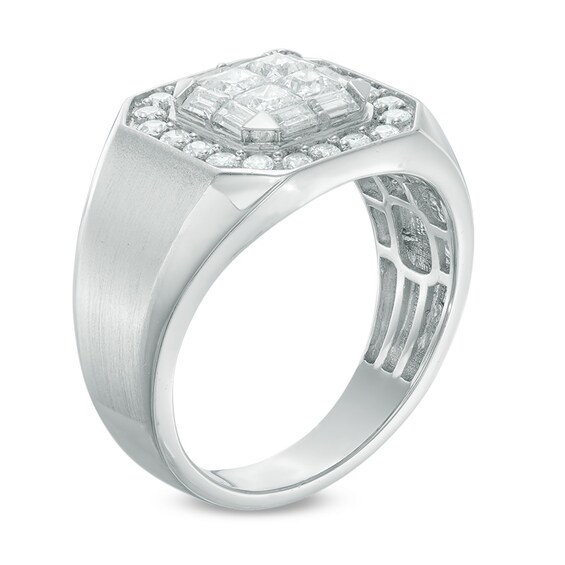 Previously Owned - 1-1/2 CT. T.w. Square-Cut Quad Diamond Double Cushion Frame Ring in 14K White Gold