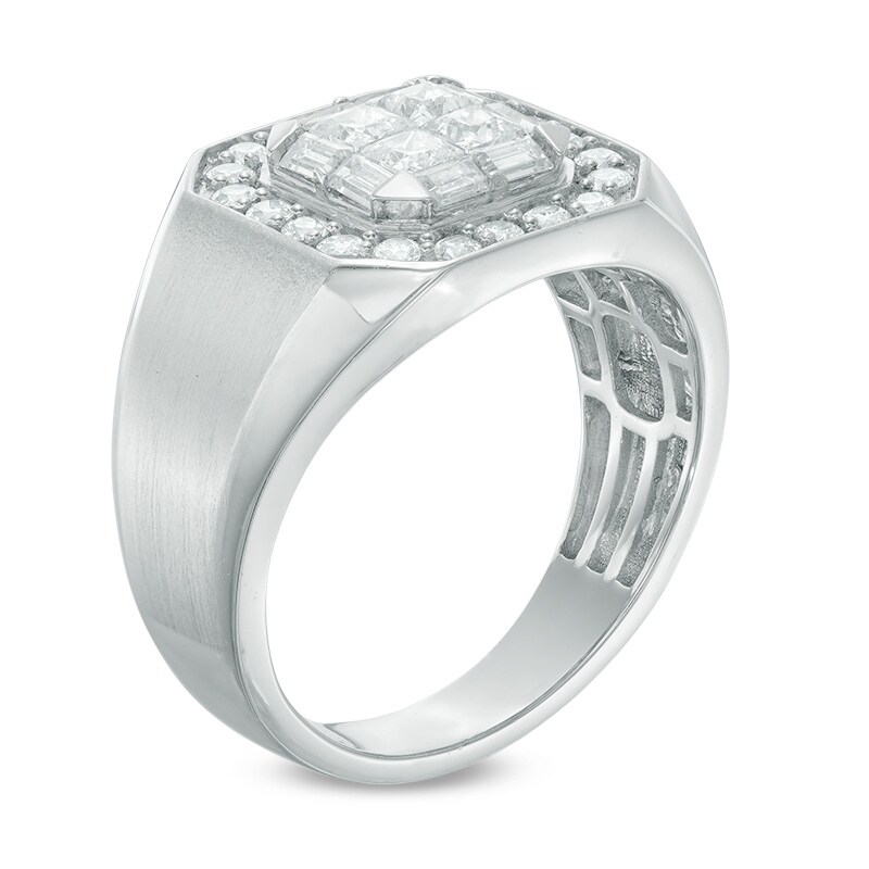Main Image 2 of Previously Owned - 1-1/2 CT. T.W. Square-Cut Quad Diamond Double Cushion Frame Ring in 14K White Gold