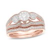Thumbnail Image 1 of Previously Owned - 1/2 CT. T.W. Composite Diamond Three Stone Vintage-Style Bridal Set in 10K Rose Gold