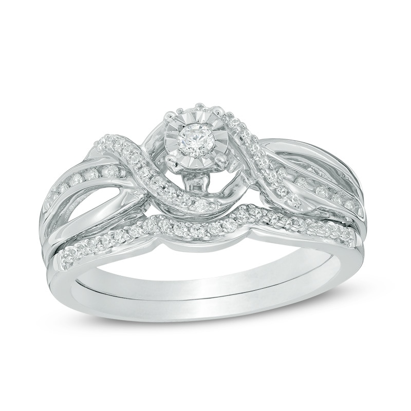 Main Image 1 of Previously Owned - 1/4 CT. T.W. Diamond Twist Crossover Bridal Set in Sterling Silver
