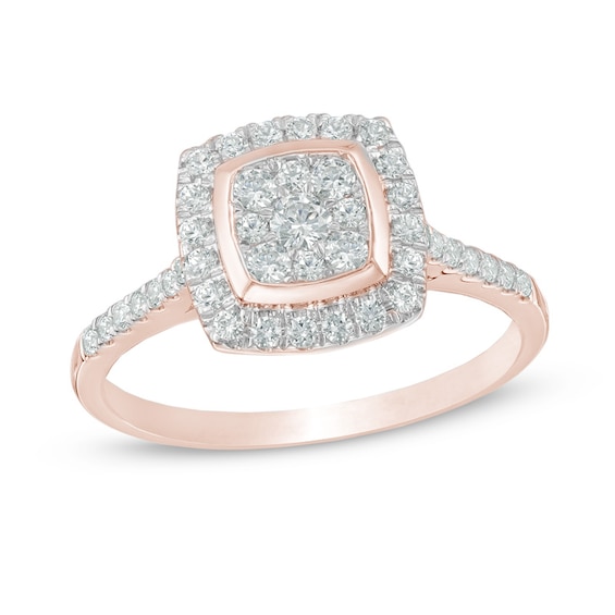 Previously Owned - 1/2 CT. T.w. Composite Diamond Cushion Frame Engagement Ring in 10K Rose Gold