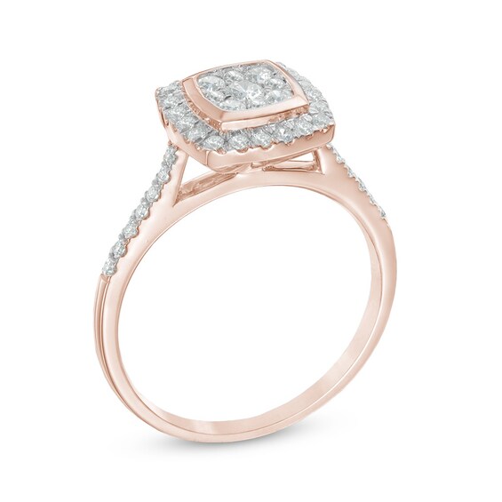 Previously Owned - 1/2 CT. T.w. Composite Diamond Cushion Frame Engagement Ring in 10K Rose Gold