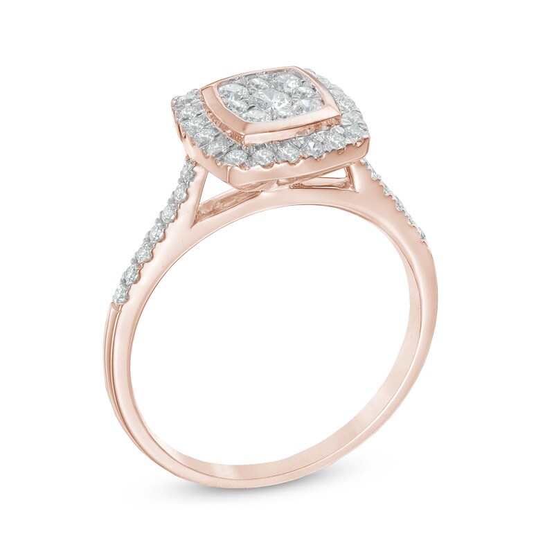 Main Image 2 of Previously Owned - 1/2 CT. T.W. Composite Diamond Cushion Frame Engagement Ring in 10K Rose Gold