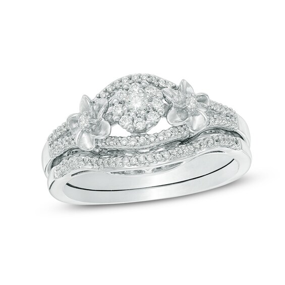 Previously Owned - 1/3 CT. T.w. Composite Diamond Double Flower Bridal Set in 10K White Gold