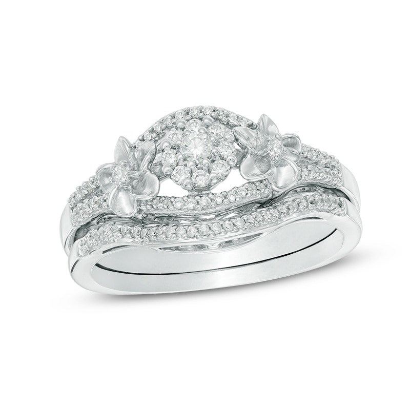 Main Image 1 of Previously Owned - 1/3 CT. T.W. Composite Diamond Double Flower Bridal Set in 10K White Gold