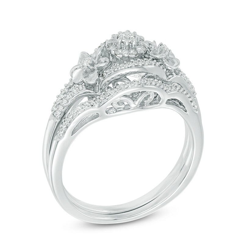 Main Image 2 of Previously Owned - 1/3 CT. T.W. Composite Diamond Double Flower Bridal Set in 10K White Gold