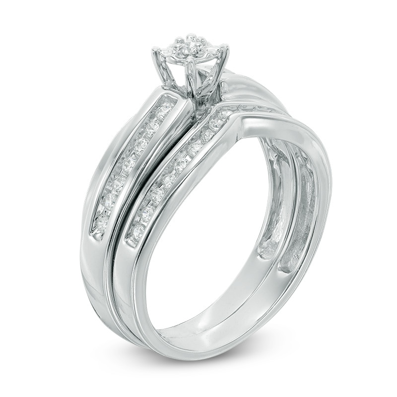 Main Image 2 of Previously Owned - 1/4 CT. T.W. Diamond Chevron Bridal Set in Sterling Silver