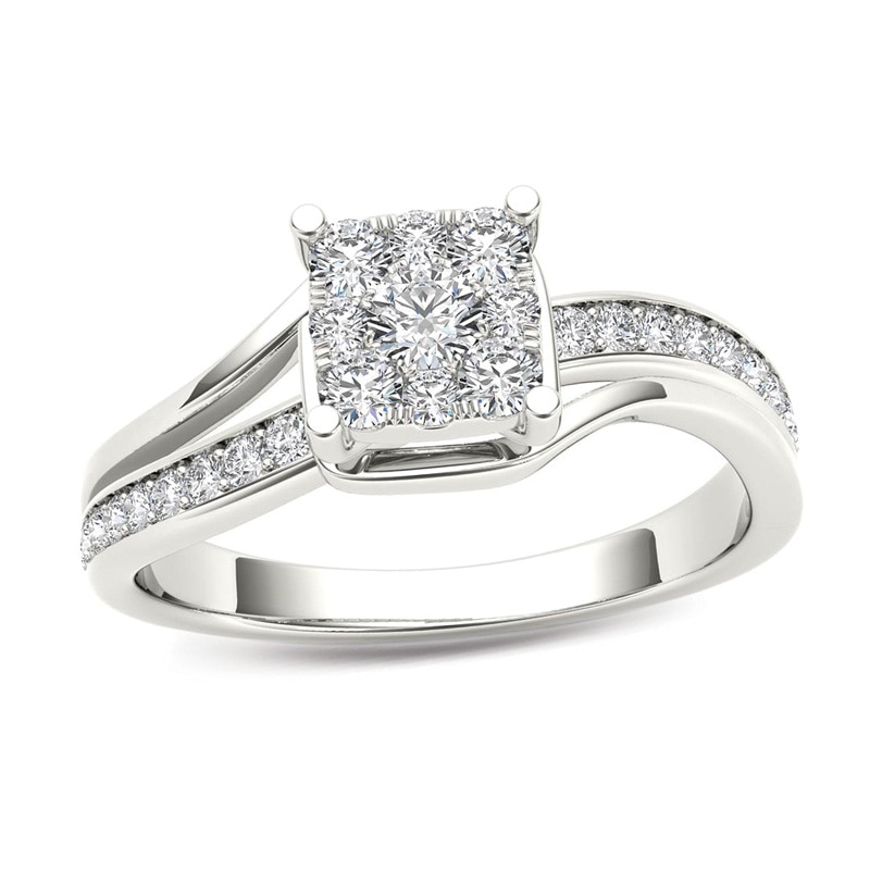 Main Image 1 of Previously Owned - 1/2 CT. T.W. Diamond Square Composite Bypass Engagement Ring in 14K White Gold