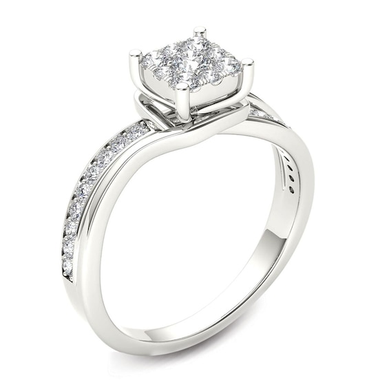 Previously Owned - 1/2 CT. T.w. Diamond Square Composite Bypass Engagement Ring in 14K White Gold