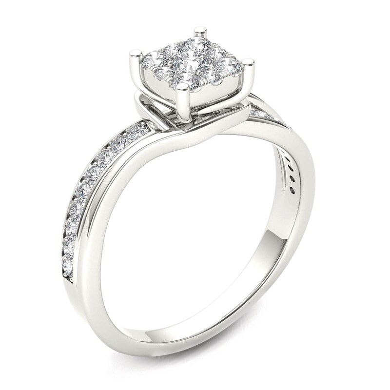 Main Image 2 of Previously Owned - 1/2 CT. T.W. Diamond Square Composite Bypass Engagement Ring in 14K White Gold