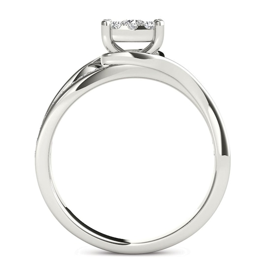Previously Owned - 1/2 CT. T.w. Diamond Square Composite Bypass Engagement Ring in 14K White Gold