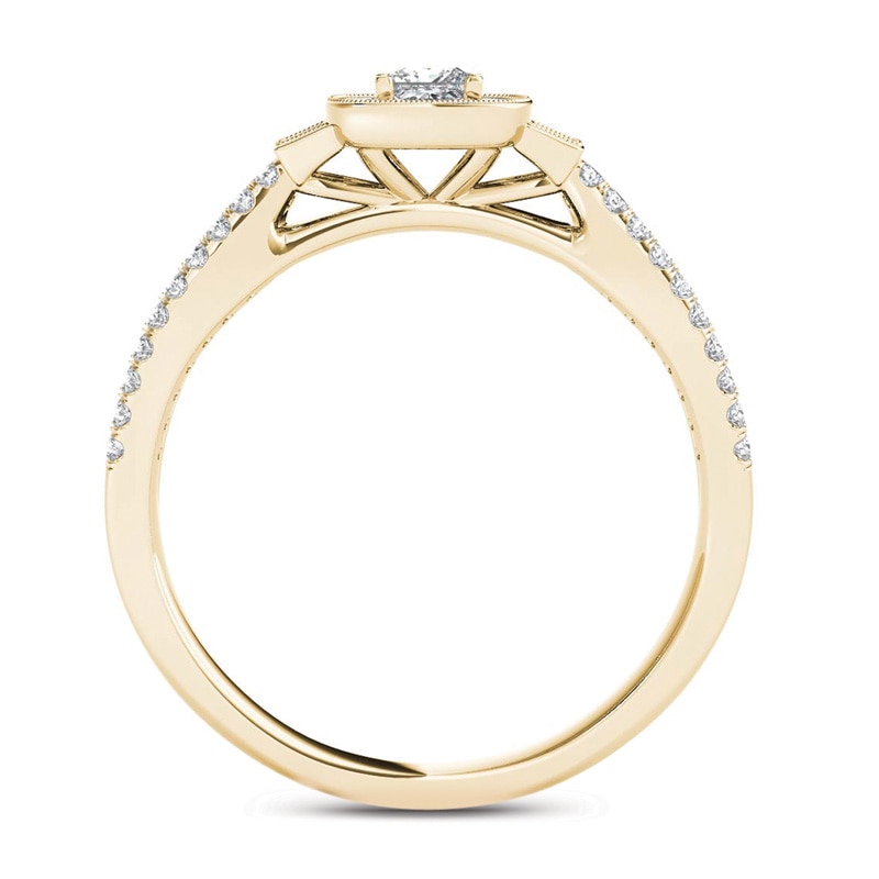 Main Image 3 of Previously Owned - 1/2 CT. T.W. Princess-Cut Diamond Frame Collared Vintage-Style Engagement Ring in 14K Gold