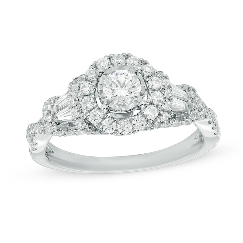 Main Image 1 of Previously Owned - 1 CT. T.W. Diamond Frame Collar Engagement Ring in 14K White Gold