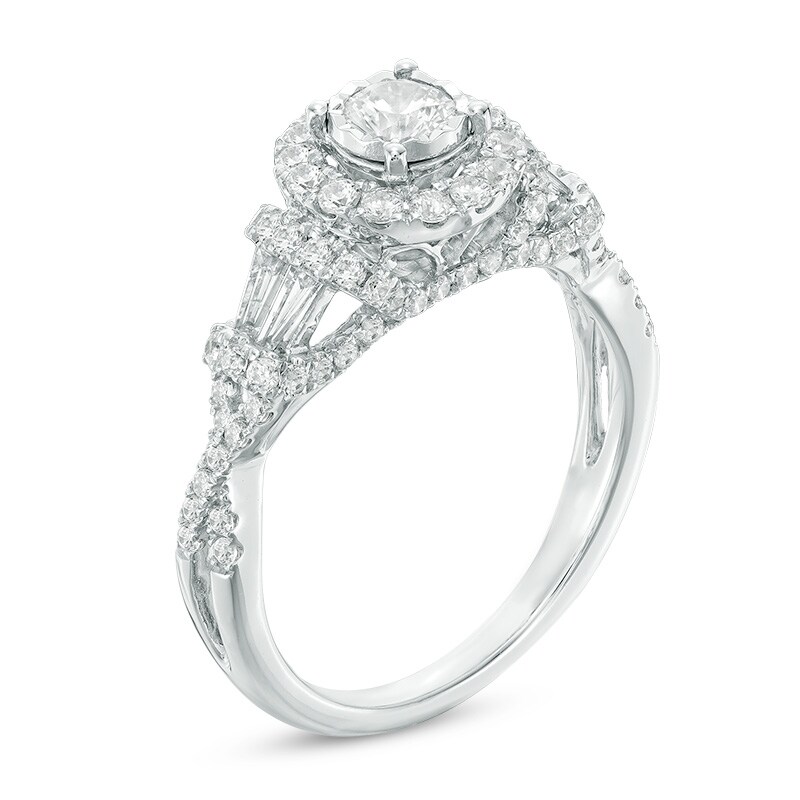 Main Image 2 of Previously Owned - 1 CT. T.W. Diamond Frame Collar Engagement Ring in 14K White Gold