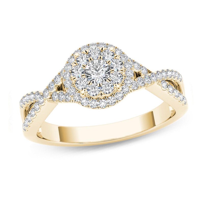 Main Image 1 of Previously Owned - 1/2 CT. T.W. Diamond Frame Twist Shank Engagement Ring in 14K Gold