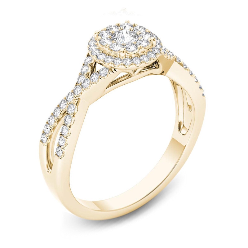 Main Image 2 of Previously Owned - 1/2 CT. T.W. Diamond Frame Twist Shank Engagement Ring in 14K Gold