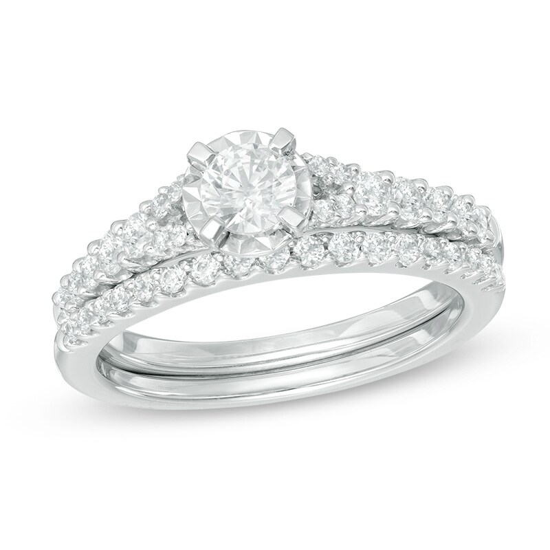 Main Image 1 of Previously Owned - 3/4 CT. T.W. Diamond Split Shank Bridal Set in 14K White Gold