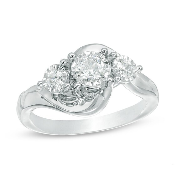 Previously Owned - 1/2 CT. T.w. Diamond Past Present FutureÂ® Engagement Ring in 10K White Gold