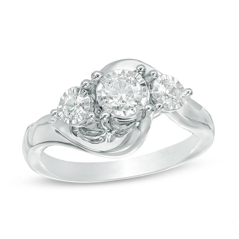 Main Image 1 of Previously Owned - 1/2 CT. T.W. Diamond Past Present Future® Engagement Ring in 10K White Gold