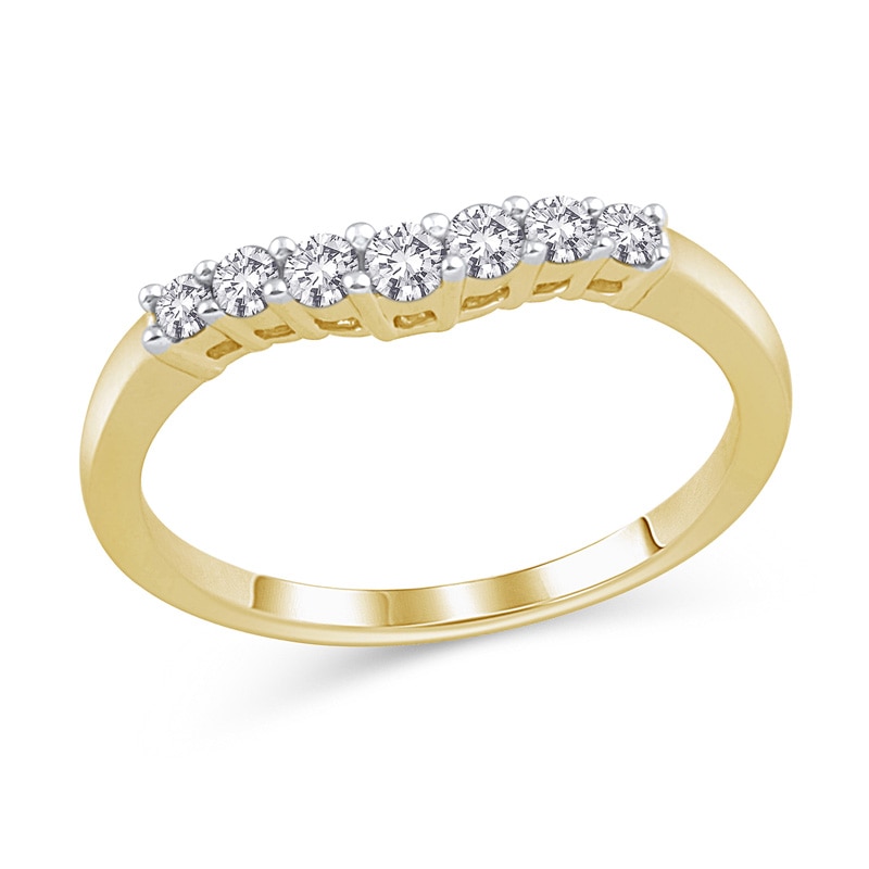 Main Image 1 of Previously Owned - 1/4 CT. T.W. Diamond Seven Stone Contour Wedding Band in 14K Gold