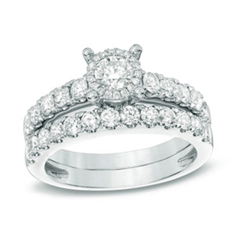 Previously Owned - 1-1/2 CT. T.W. Diamond Frame Bridal Set in 14K White Gold