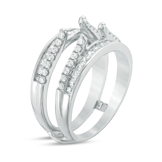 Previously Owned - 1 CT. T.w. Diamond Cathedral Double Row Solitaire Enhancer in 14K White Gold