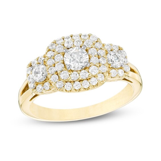 Previously Owned - 1 CT. T.w. Diamond Past Present Future® Double Cushion Frame Engagement Ring in 10K Gold