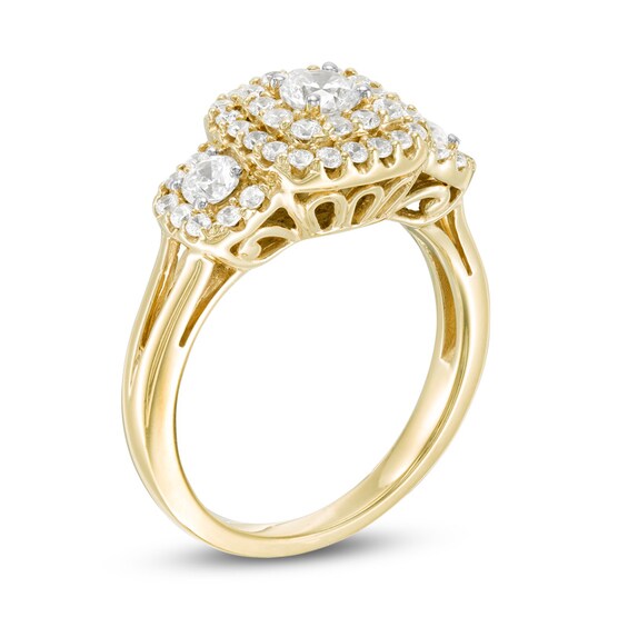Previously Owned - 1 CT. T.w. Diamond Past Present FutureÂ® Double Cushion Frame Engagement Ring in 10K Gold