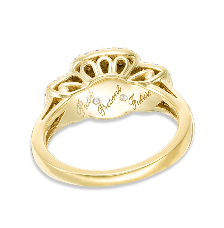 Previously Owned - 1 CT. T.W. Diamond Past Present Future® Double Cushion Frame Engagement Ring in 10K Gold