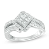Thumbnail Image 1 of Previously Owned - 1 CT. T.W. Quad Princess-Cut Diamond Bypass Engagement Ring in 10K White Gold