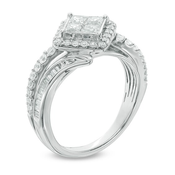 Previously Owned - 1 CT. T.w. Quad Princess-Cut Diamond Bypass Engagement Ring in 10K White Gold