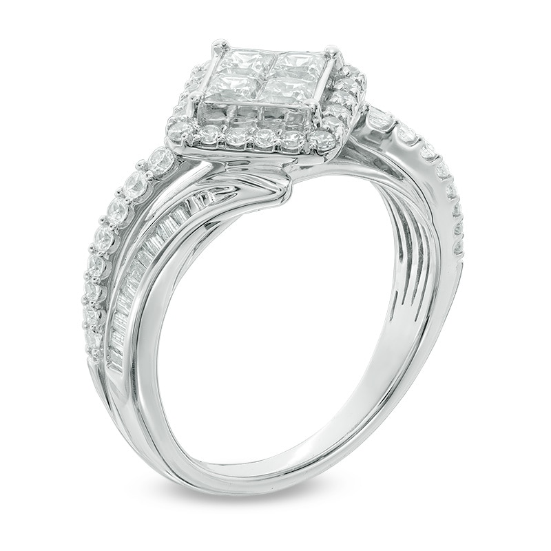 Previously Owned - 1 CT. T.W. Quad Princess-Cut Diamond Bypass Engagement Ring in 10K White Gold