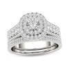 Thumbnail Image 1 of Previously Owned - 1 CT. T.W. Diamond Double Cushion Frame Multi-Row Bridal Set in 14K White Gold