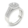Thumbnail Image 2 of Previously Owned - 1 CT. T.W. Diamond Double Cushion Frame Multi-Row Bridal Set in 14K White Gold